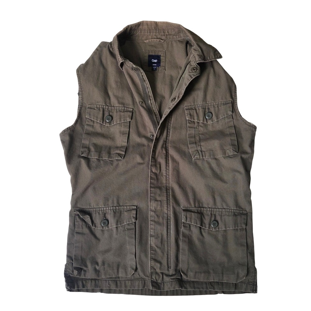 Gap Medium Utility Vest Olive Brown Cargo Multi Pocket Gorpcore Tech Noir Field